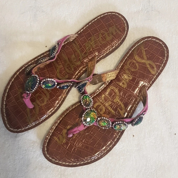 Sam Edelman  jewel embellished leather flip flops - Picture 1 of 12